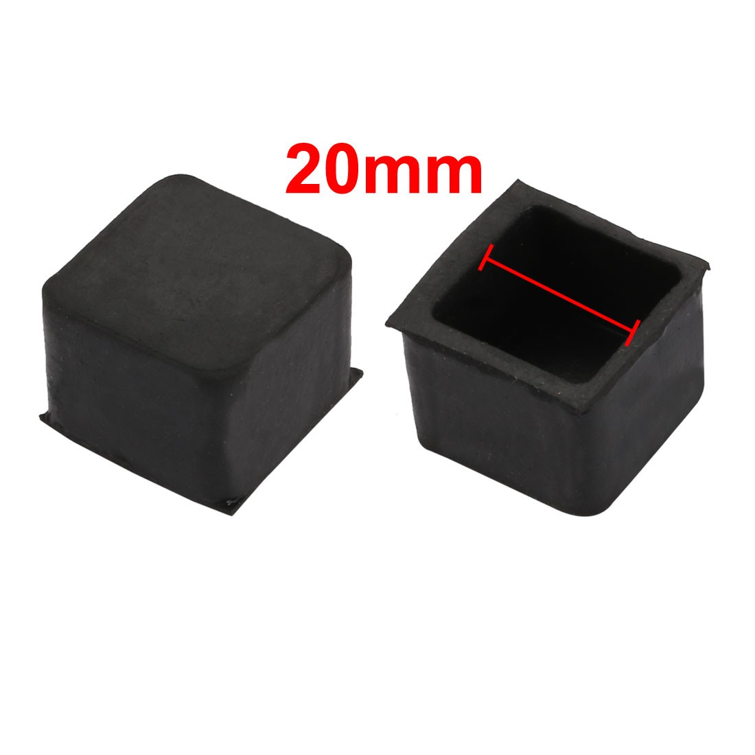 60pcs Furniture Desk Chair Accessory 20mmx20mm Square Rubber Leg Tip Cap Black