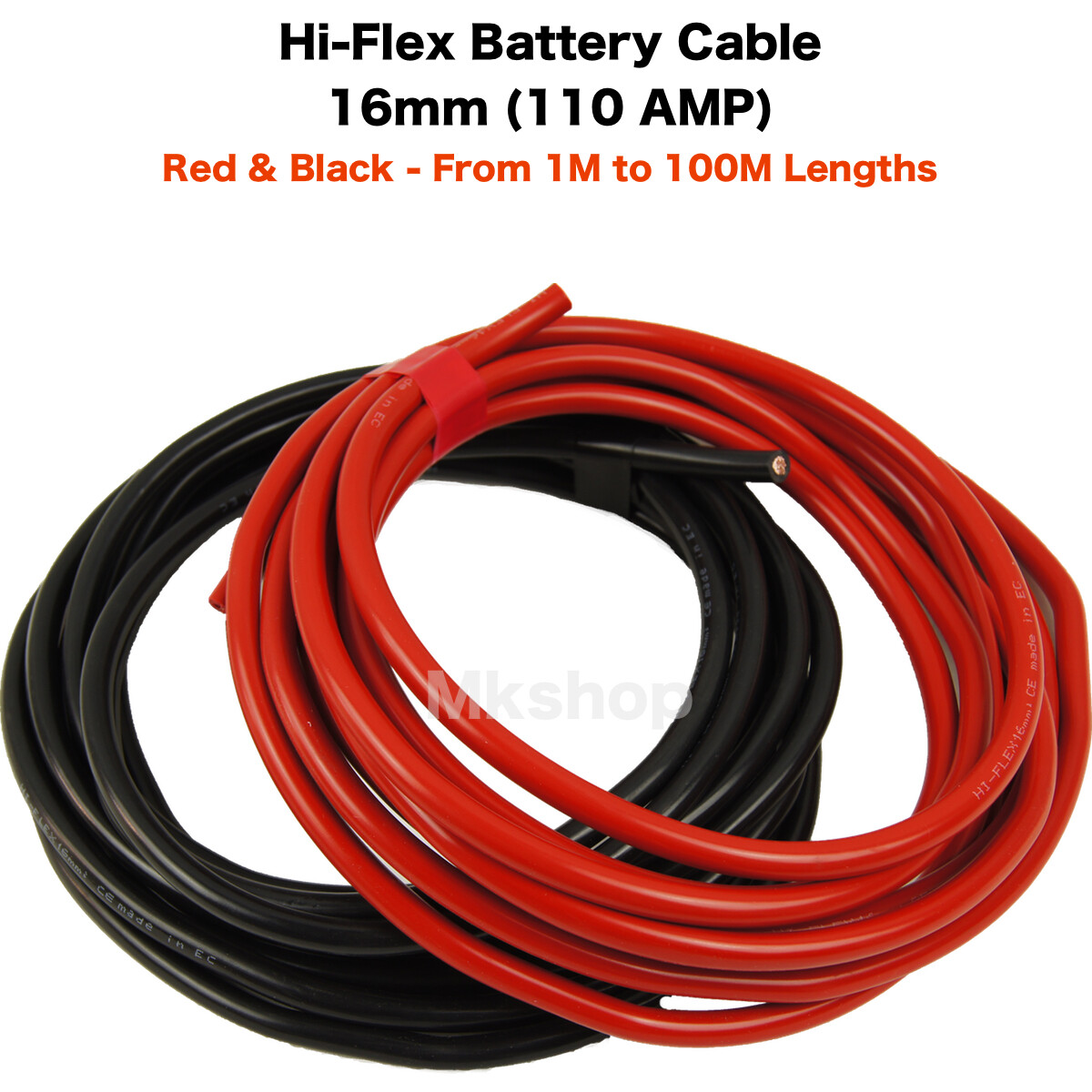 16mm2 110 A Amps Flexible PVC Battery Welding Cable Black Red Car Auto Van Boat