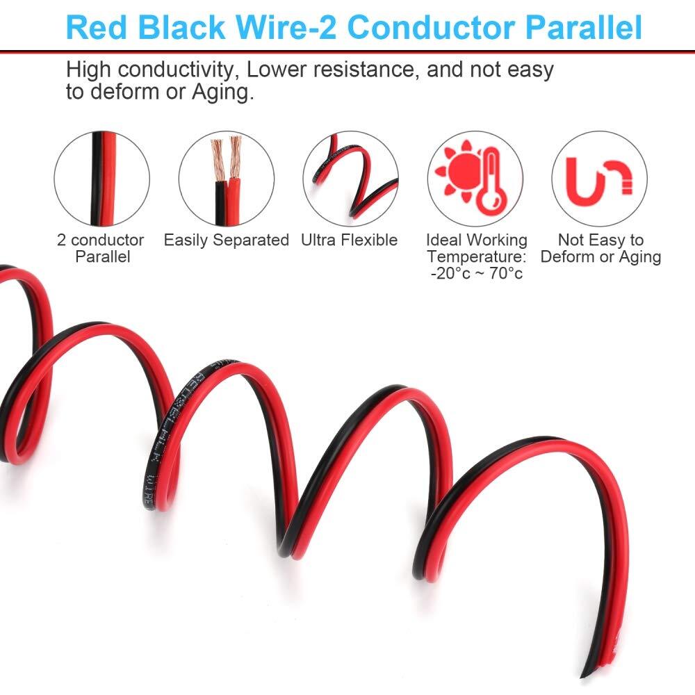 Red Black 2 Core Parallel LED Speaker Cable Wire Pure Copper Wire 0.3mm² -2.5mm²