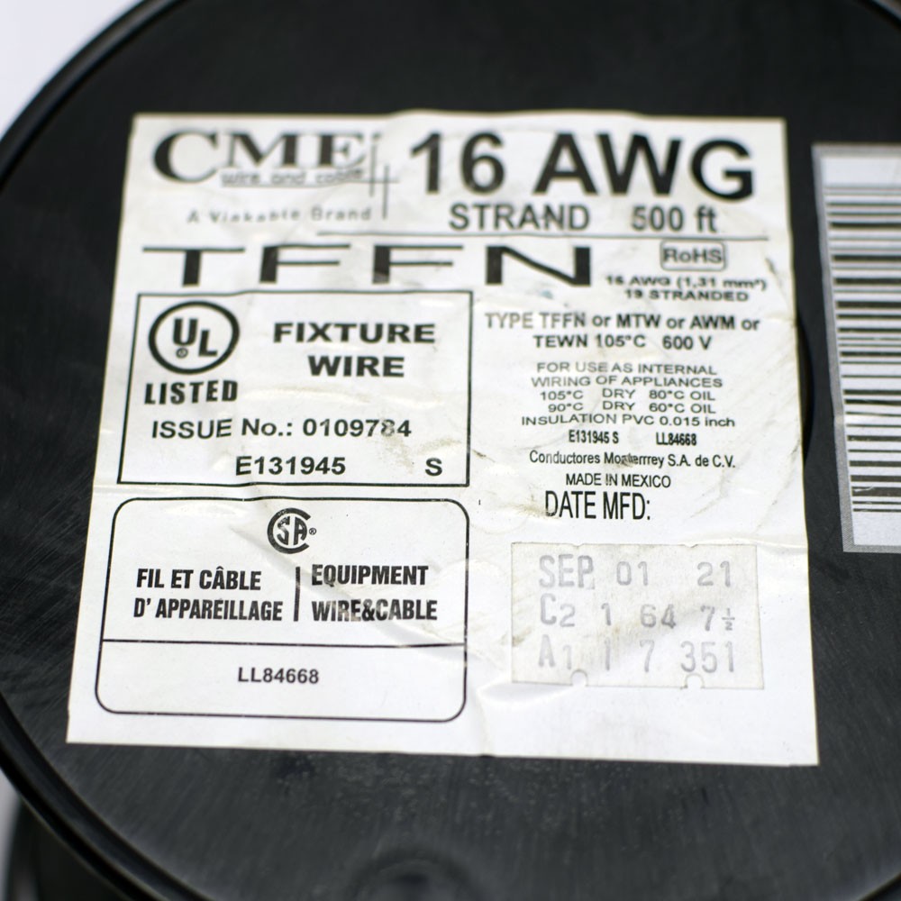 (~500′) CME Gray TFFN 16AWG 19-Strand Copper Hookup Wire/Cable Spool 600V