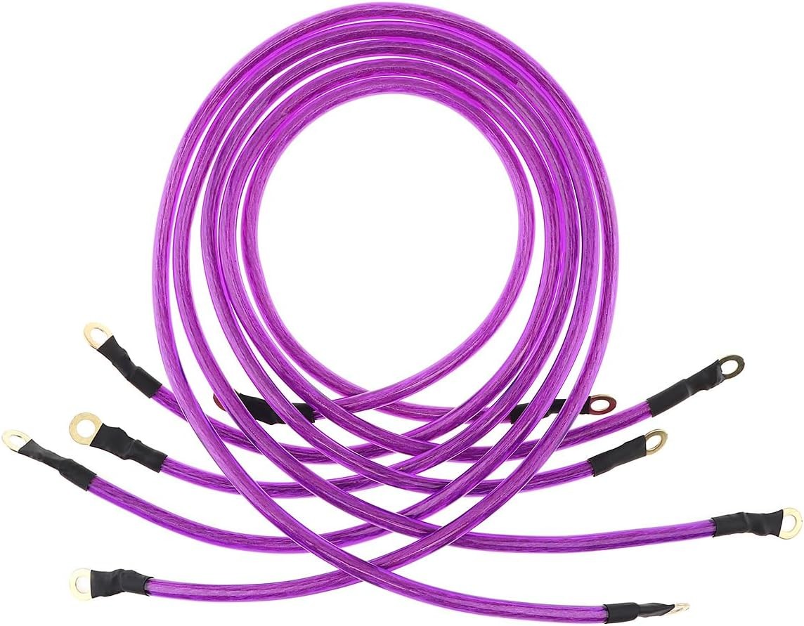 5 Point Car Universal Earth Ground Cables Grounding Wire System Kit Purple