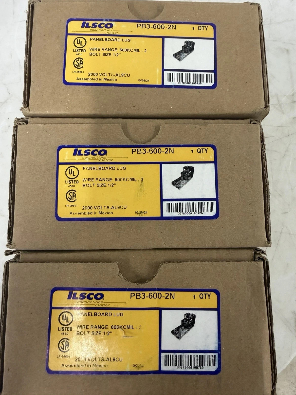 ⭐NEW IN BOX⭐ ILSCO PB3-600-2N 3Hole Aluminum Panelboard Lug 🔴USA🔵
