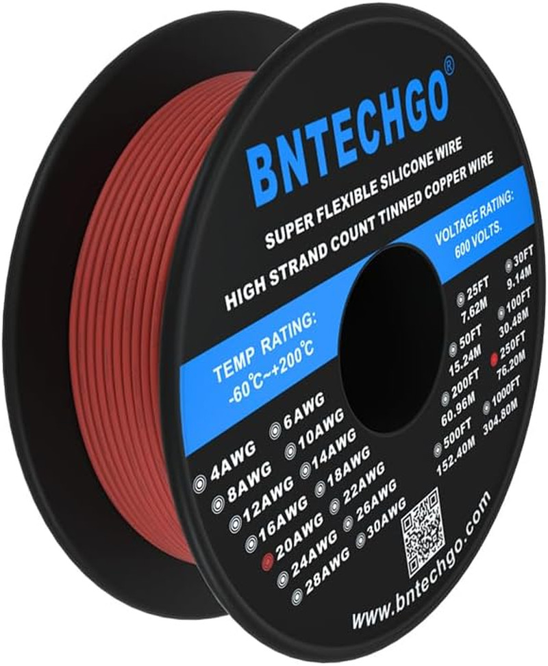20 Gauge Silicone Wire Spool 250 ft Red Flexible 20 AWG Stranded Tinned Copper W