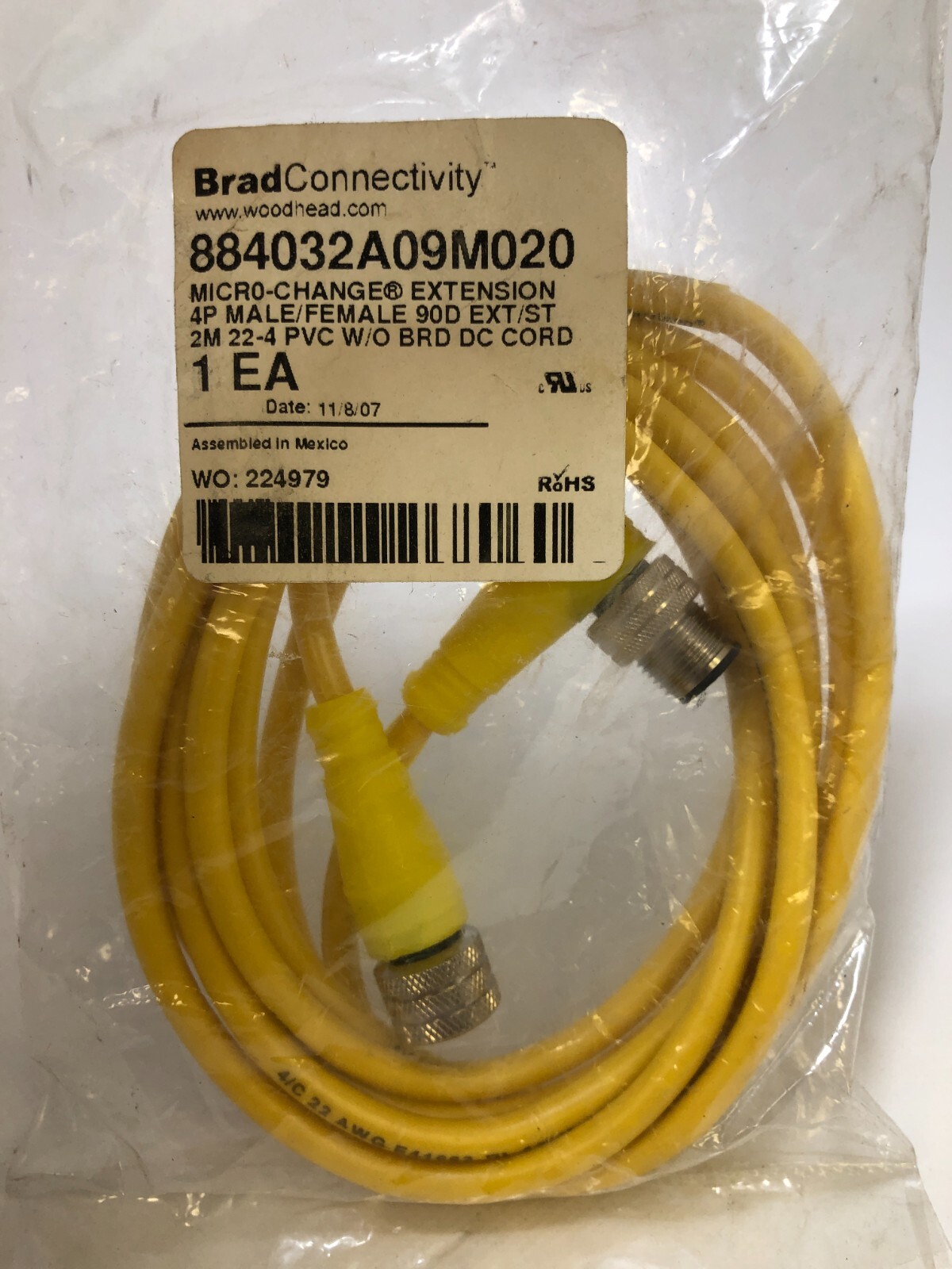 BRAD CONNECTIVITY 884032A09M020, MICRO-CHANGE Extension 4P M/F 2m NEW
