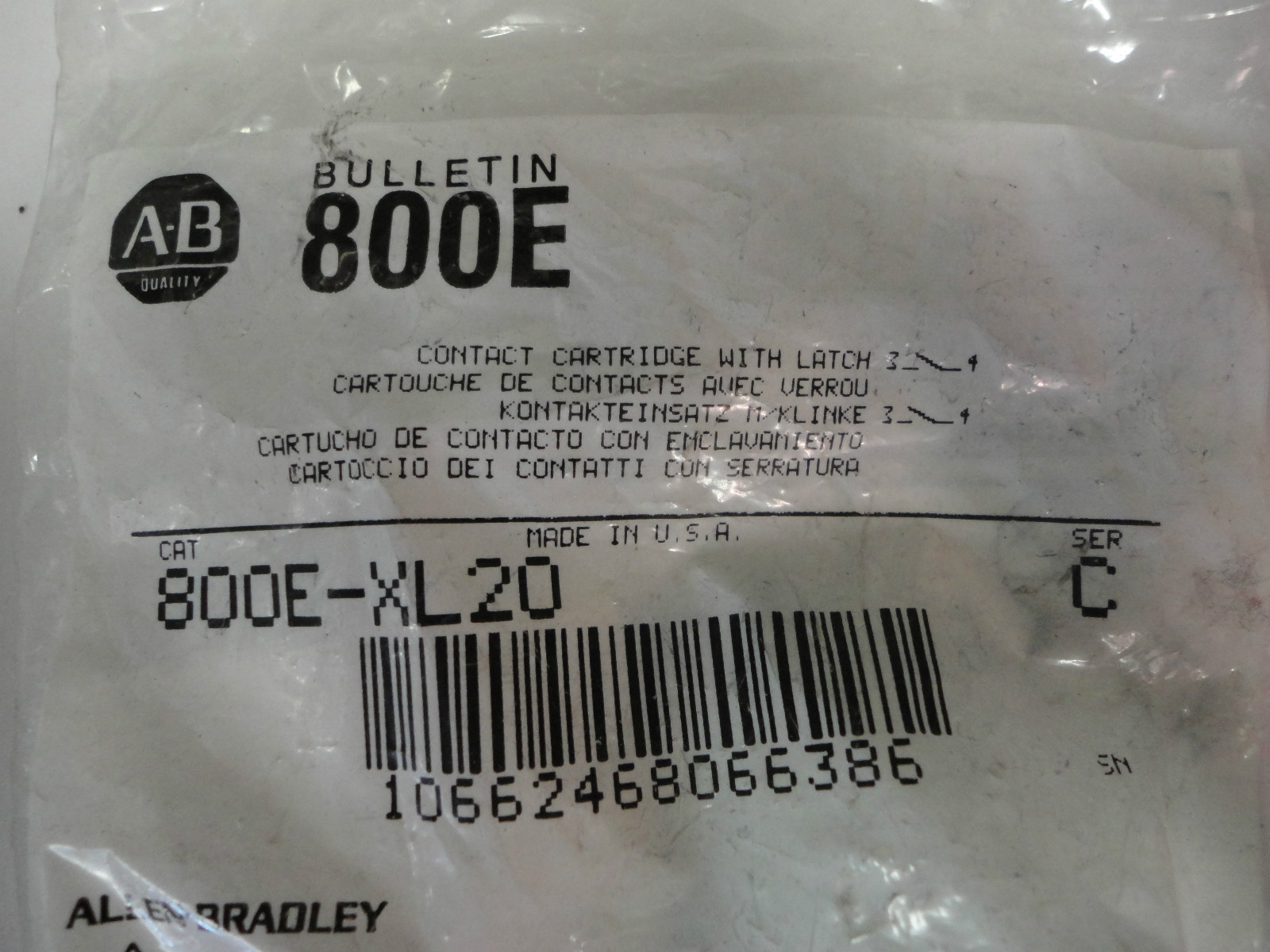 New, Free Ship, Allen Bradley 800E-XL20 Ser C Contact Cartridge With Latch