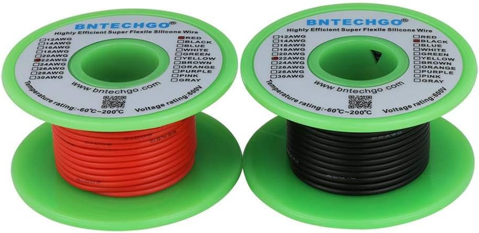 22 Gauge Silicone Wire Spool Red 25Ft and Black 25Ft Flexible 22 AWG Stranded Ti