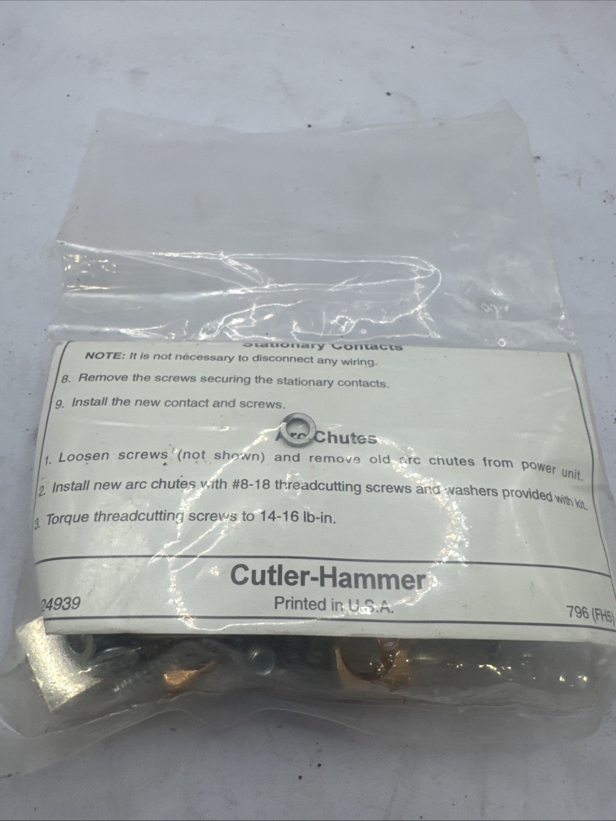 Cutler-Hammer 796 (FH5) Contact Kit Pub.24939 Motor Starter Contacts OEM
