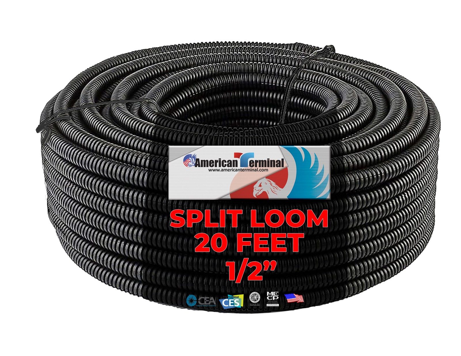 ASLT12-20 20′ 1/2″ 10mm Split Wire Loom Conduit Polyethylene Corrugated Tubing