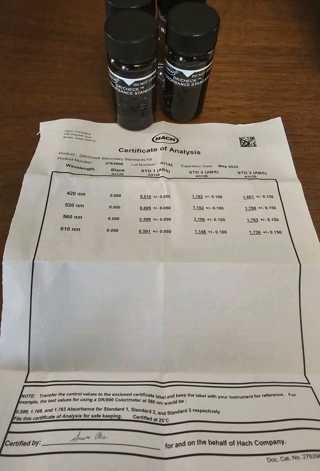 DR Check 27639-00 Absorbance Standard Secondary Standards Kit HACH 2763900