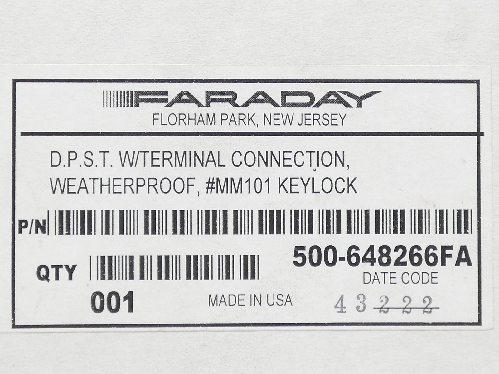 Faraday 500-648266FA Weatherproof Fire Alarm Pull Station NO KEYS – NEW Surplus!