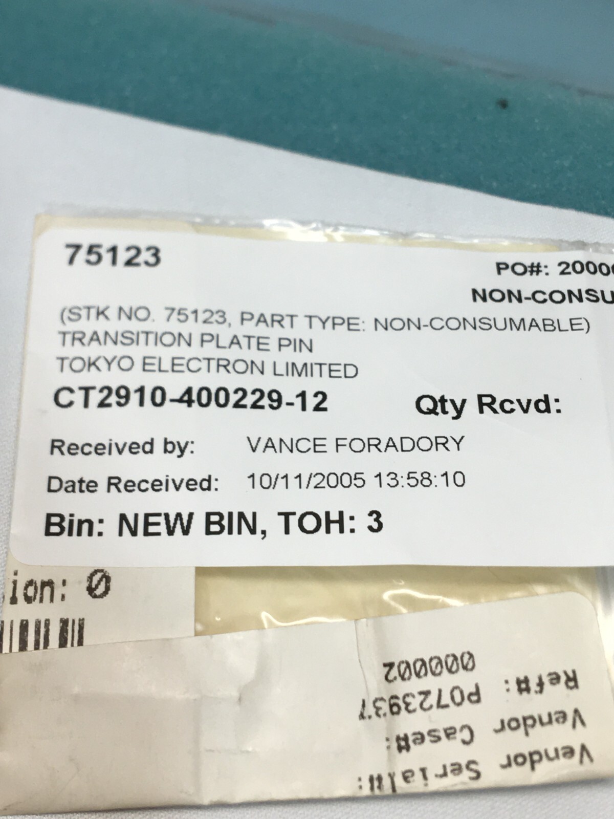 3 TEL CT2910-400229-12 TRANSITION PLATE PIN (TRS-IFB) ACT 8, 188258
