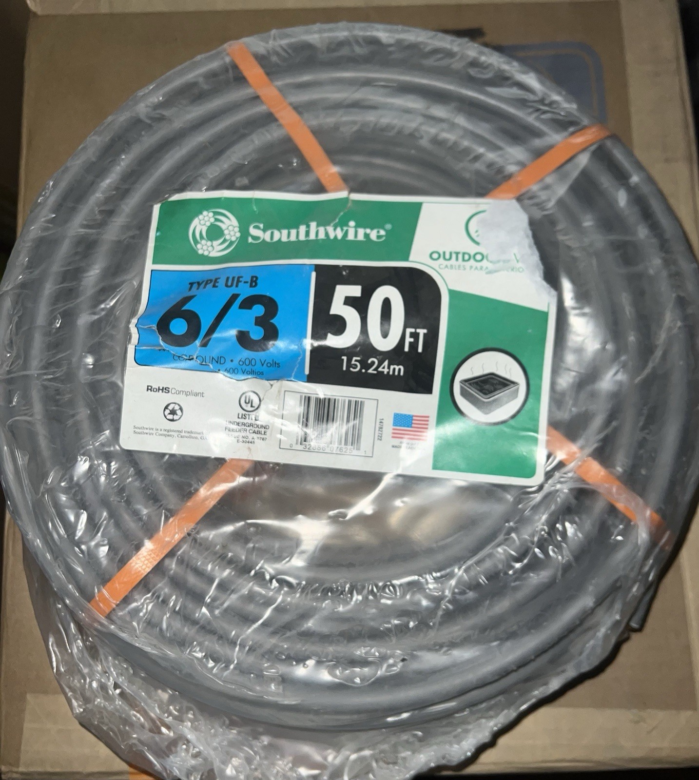 6/3 UF-B Underground Wire 50 ft. Southwire NEW