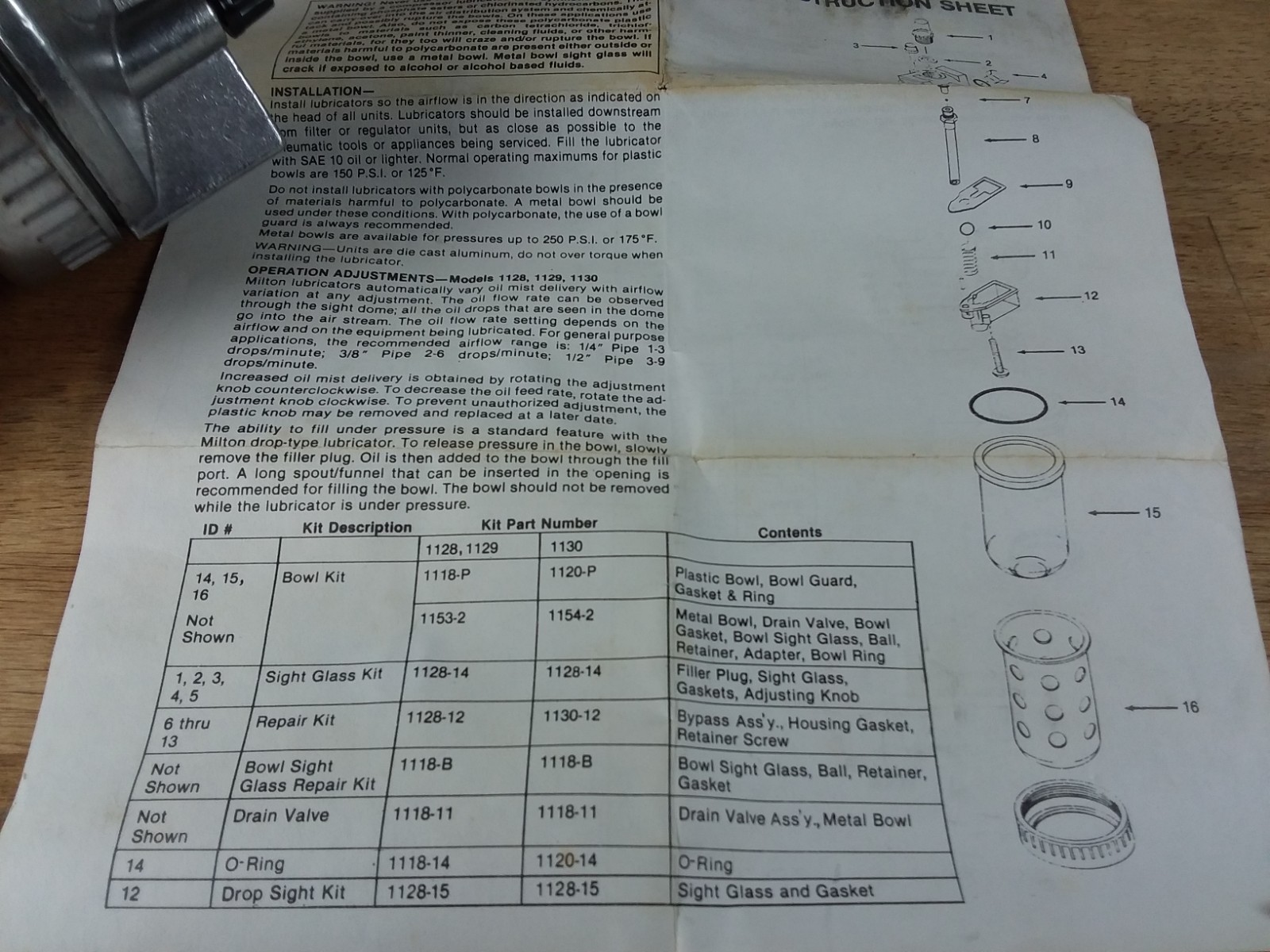 Milton 1130 1/2 Lubricator NEW Old stock metal
