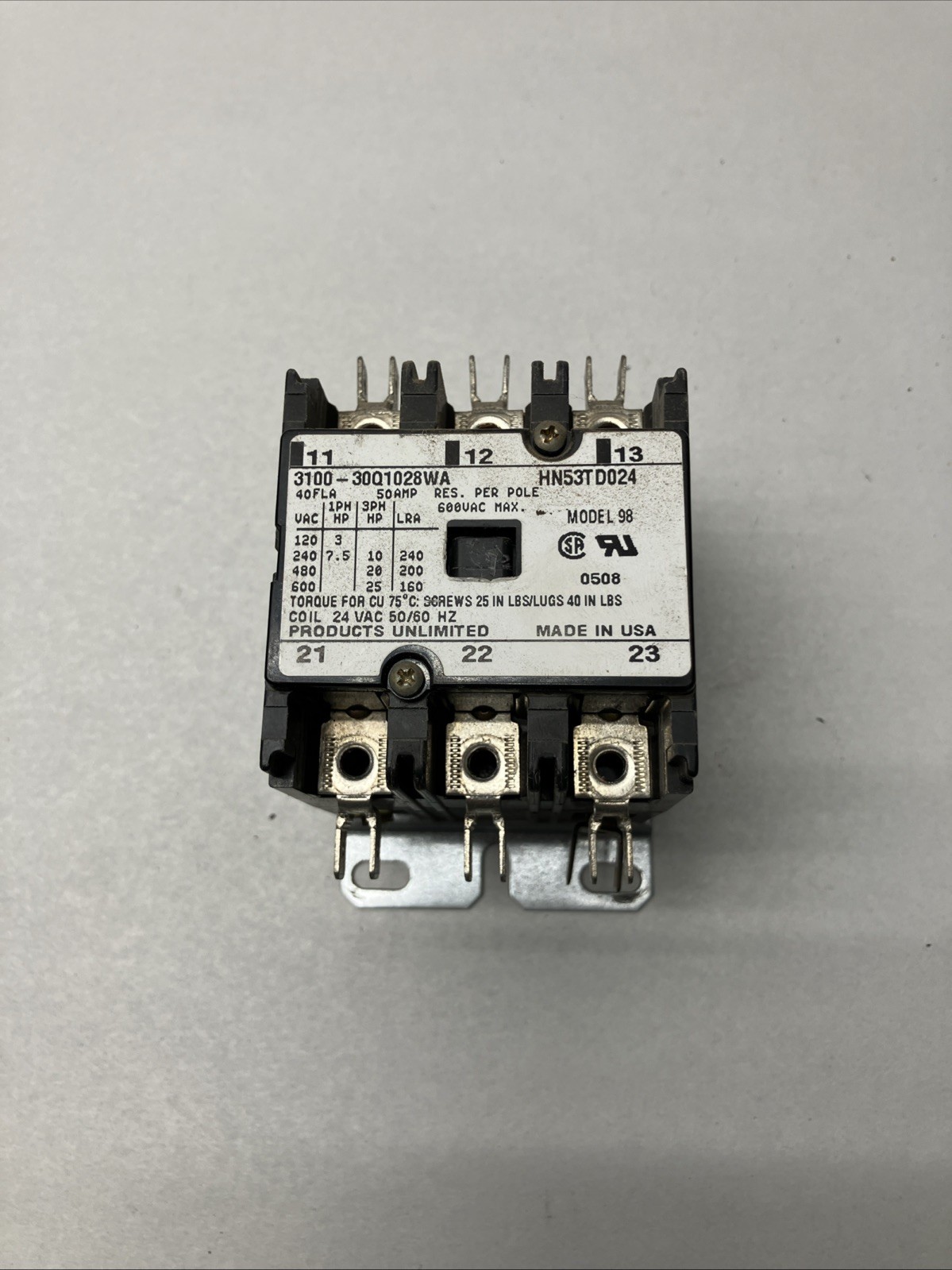 Tyco Electronics 3100-30Q1028WA HN53TD024 Model 98 Contactor Coil 24 VAC 50/60Hz