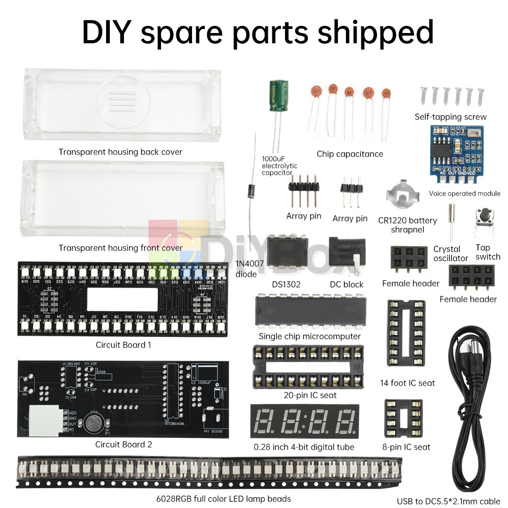 DIY Digital Clock Kit Voice Control Music Spectrum Display LED DIY Soldering Kit