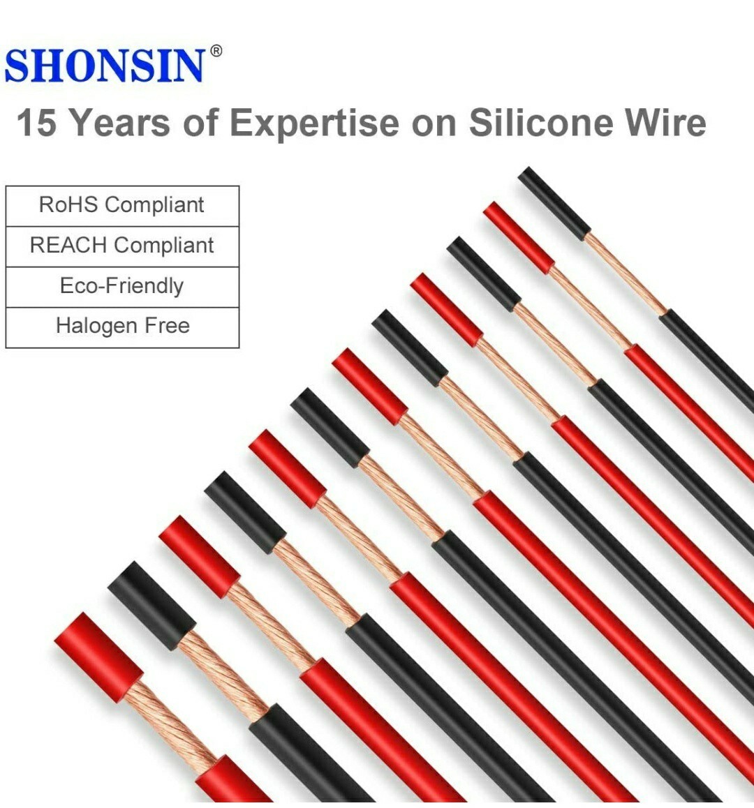 Shonsin 14 AWG 100FT Ultra Flexible Silicone Wire 100% pure cooper 26 Amp BLACK