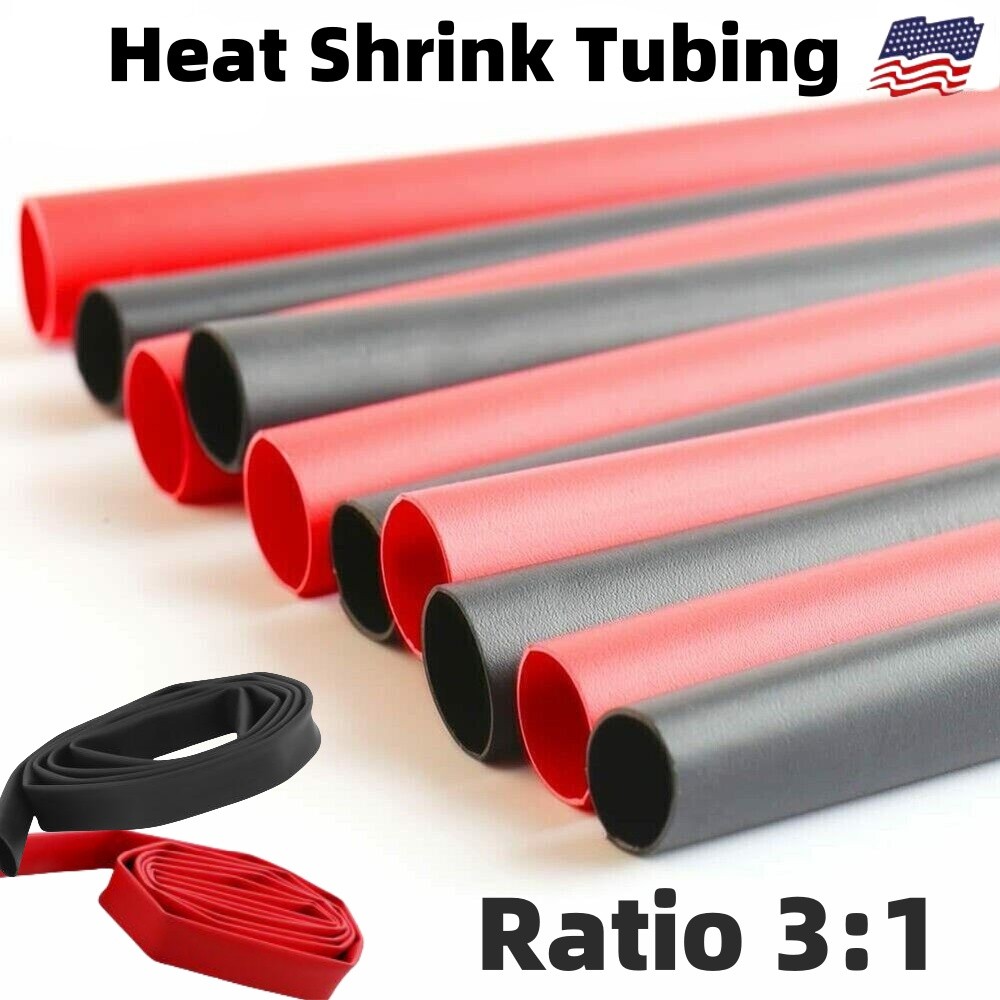 5/10Ft Dual Wall Heat Shrink Tubing 3:1 Ratio Marine Industrial Black & Red Kits