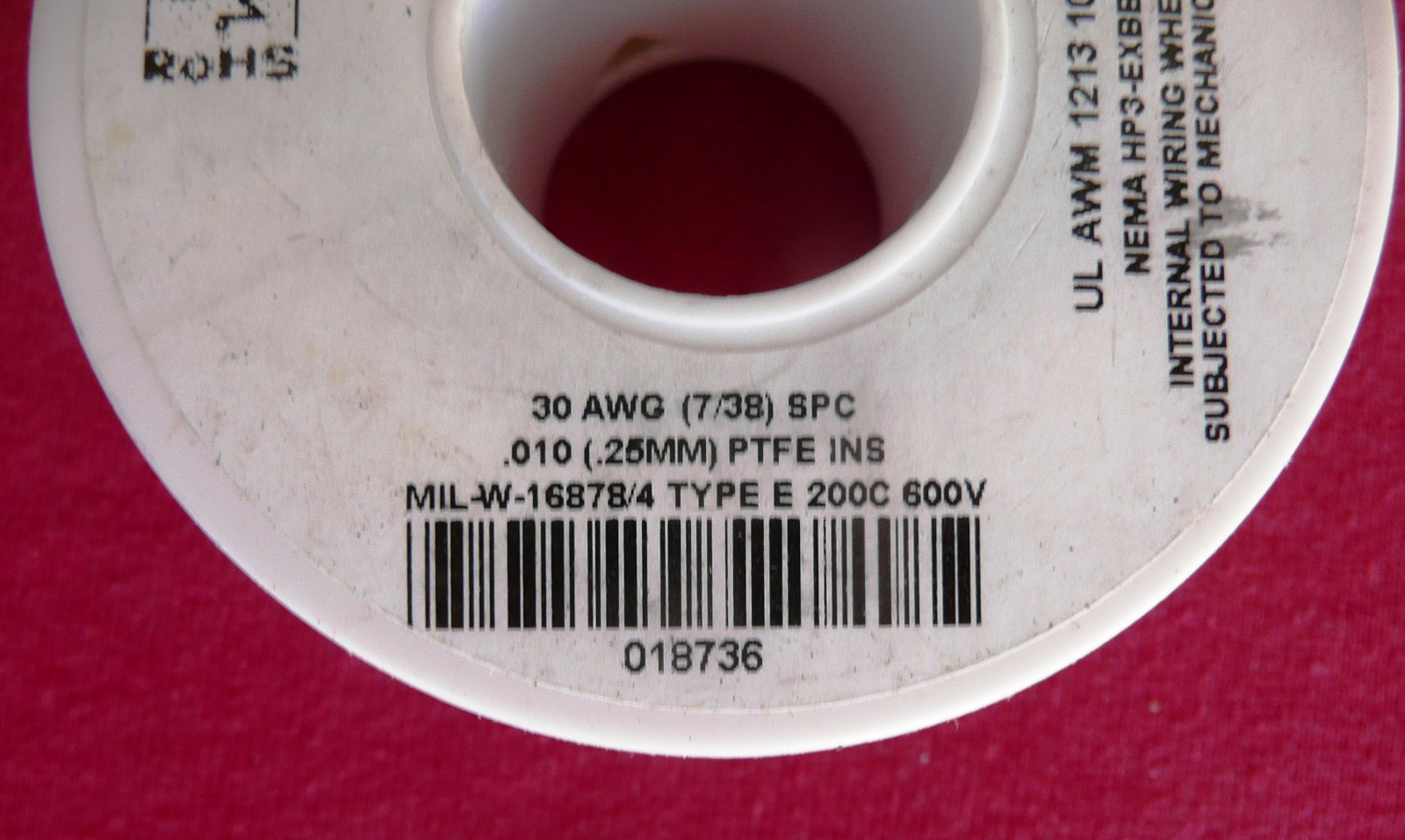 100 Feet MIL-W-16878/4 Silver Plated Copper, 30AWG, Extruded PTFE 200C 600V Red