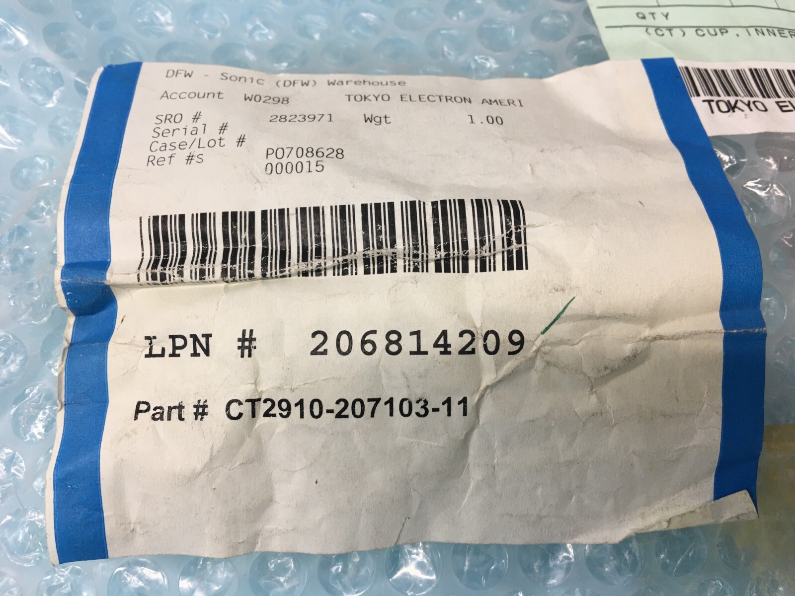 TOKYO ELECTRON TEL CT2910-207103-11 CUP, INNER, 2910-207103-11, 144272
