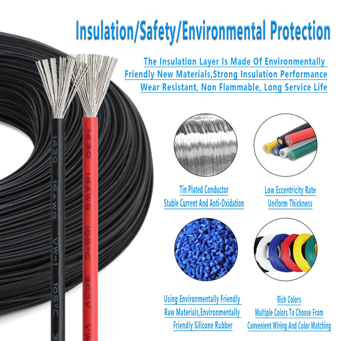 Any length UL1430 Electronic Flexible Wire Cable 16/18/20/22~28 AWG multicolor