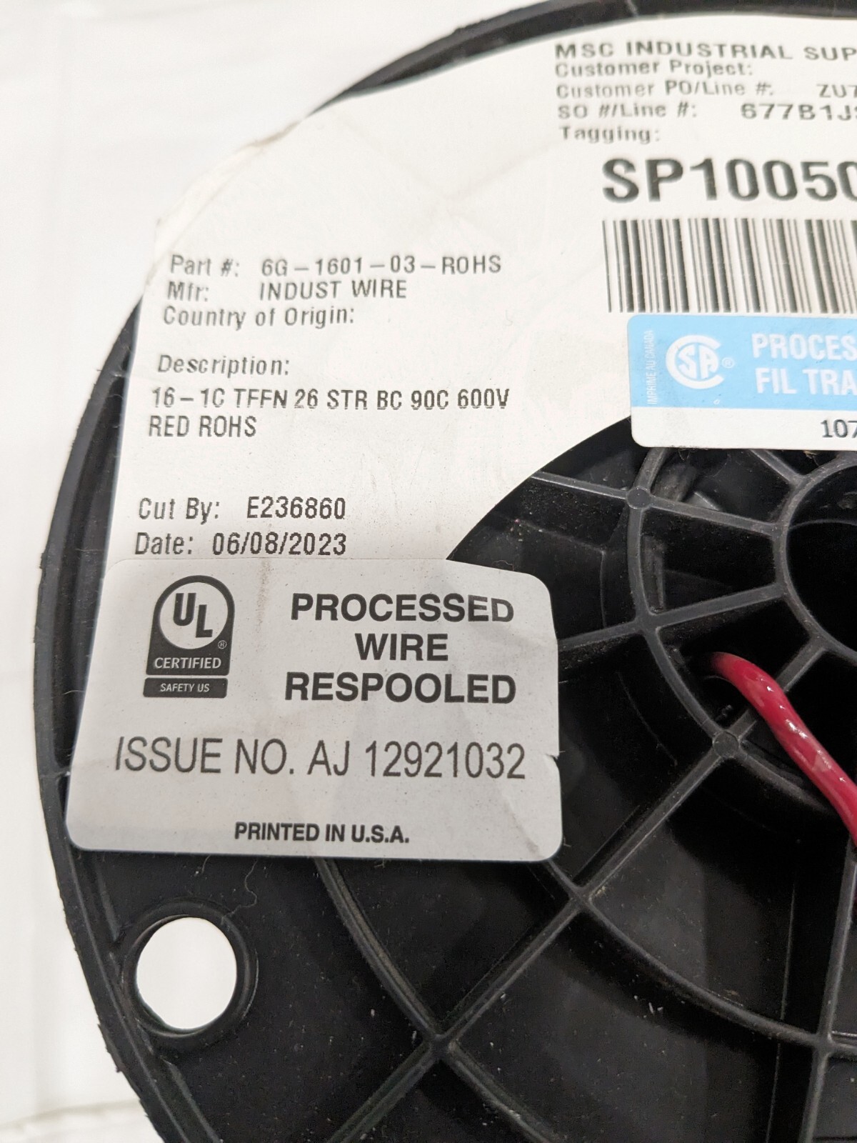 INDUSTRIAL WIRE WIRE HOOKUP 16AWG STR 600V, RED 6G-1601-03-ROHS