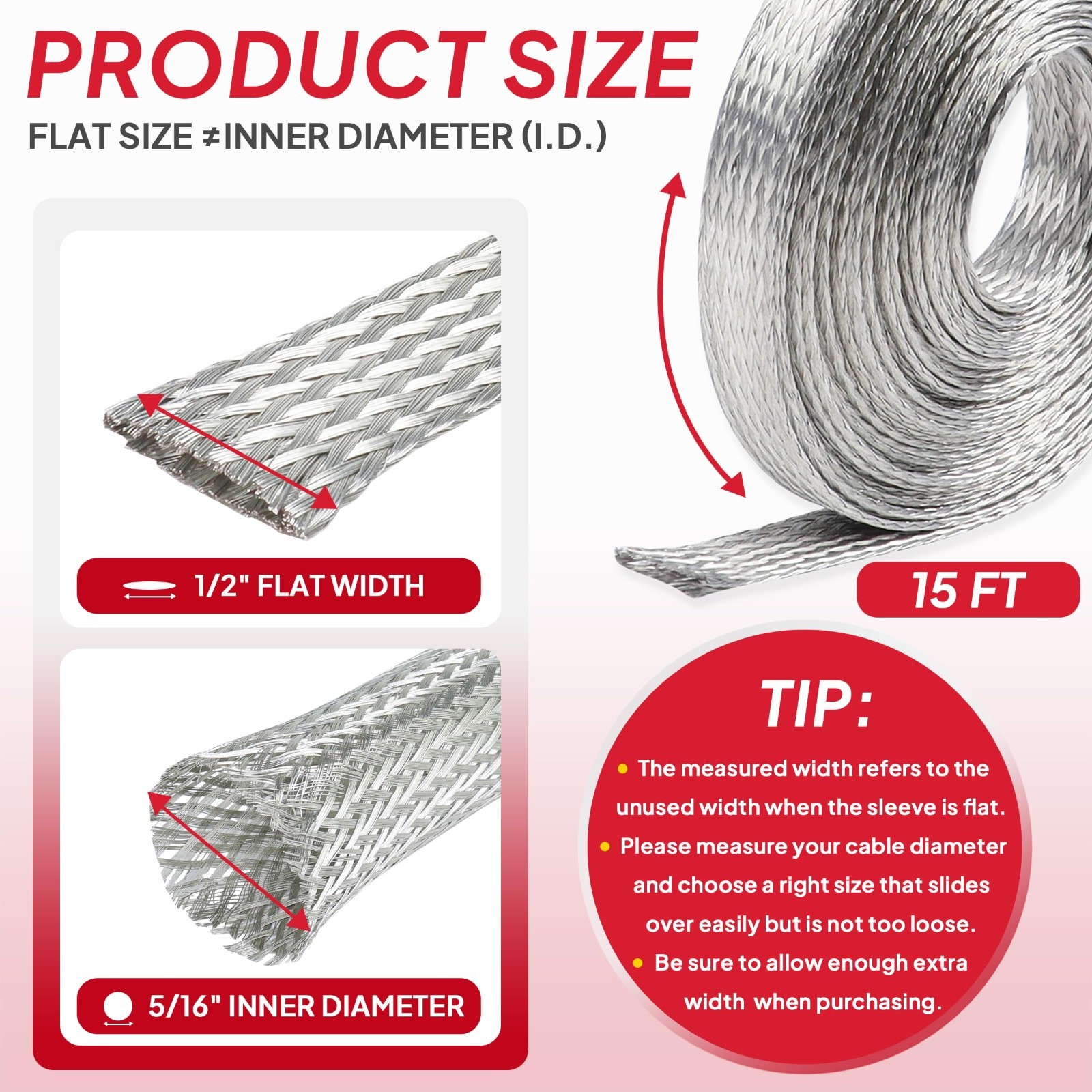 Tinned Copper Grounding Braid Straps – 15ft Shielding Wire, 1/2″ Wide, 0.32″ ID