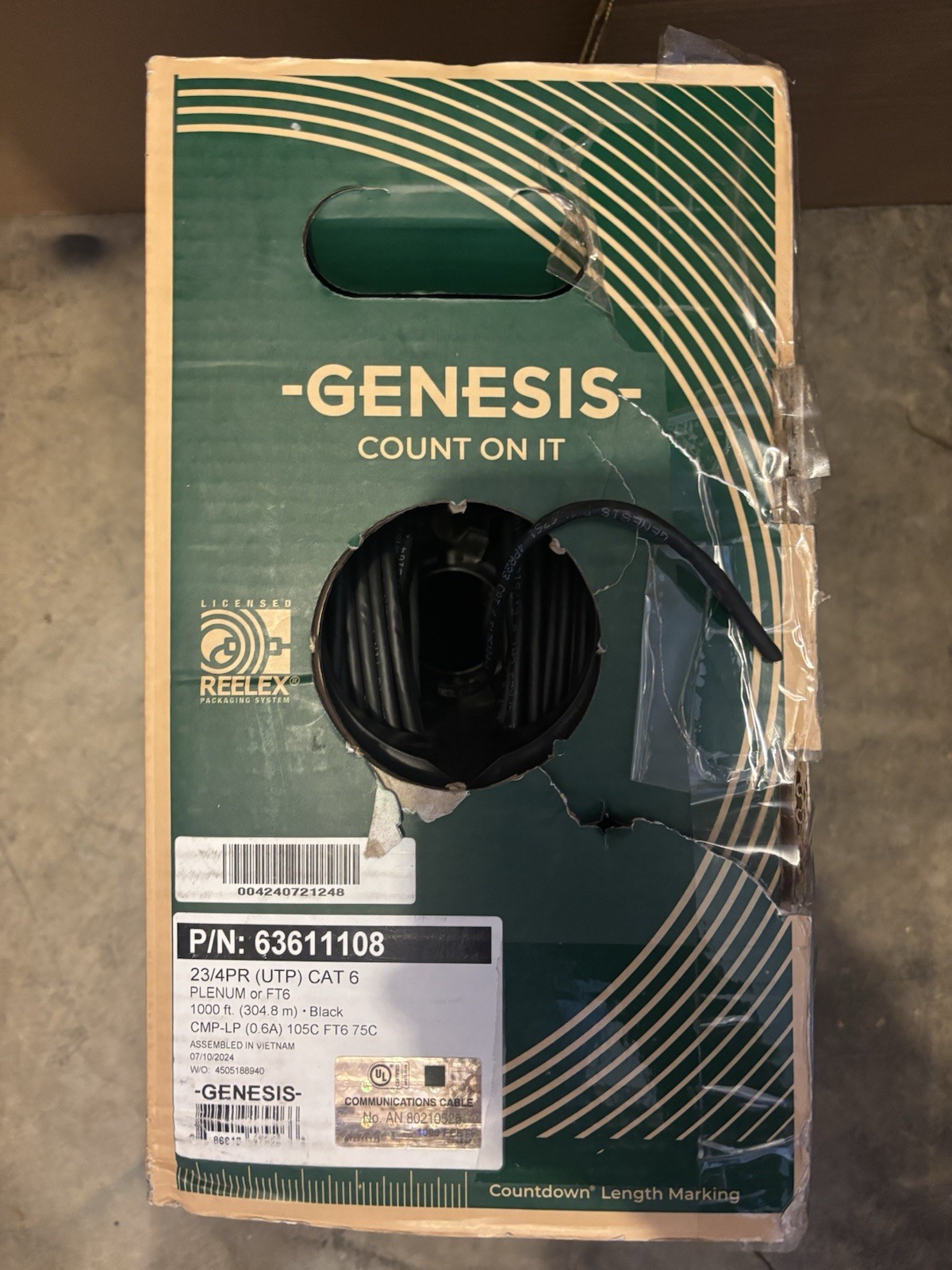 Honeywell 63611108 Genesis 23/4PR CAT6 Plenum Wire 100ft Black