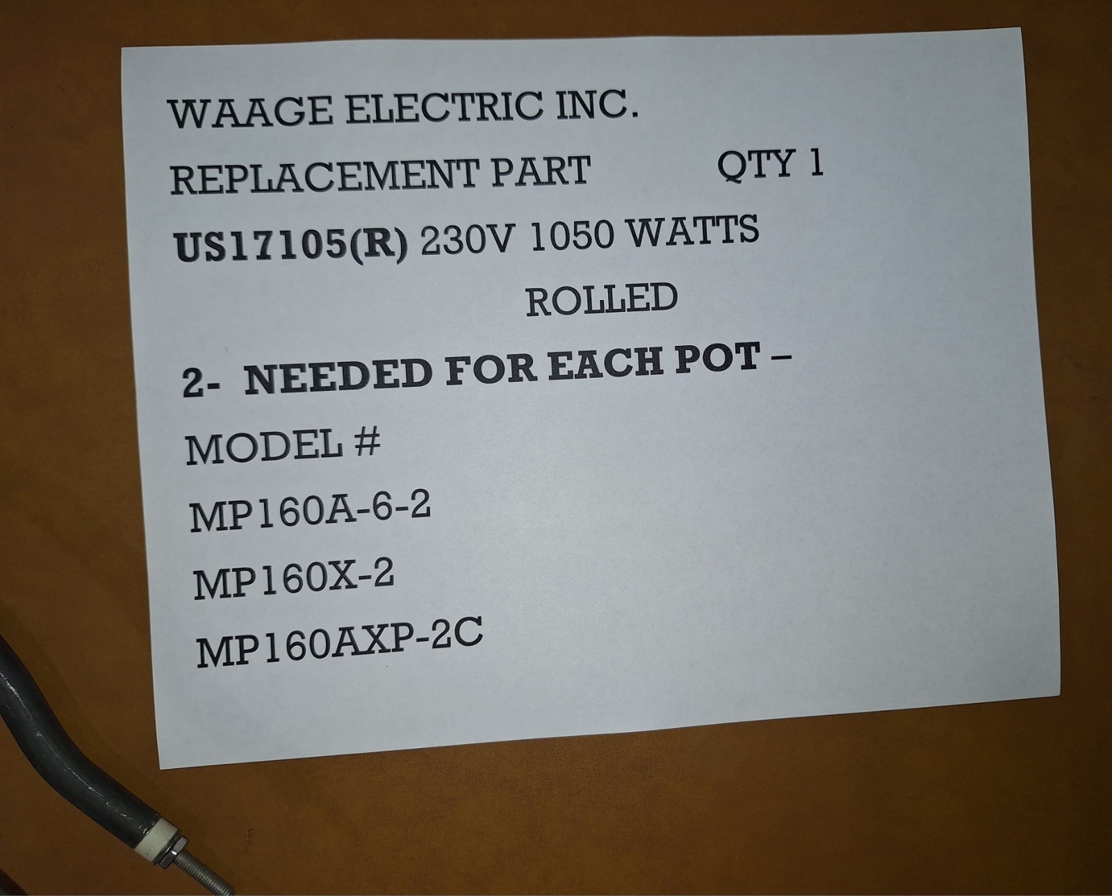 US17105(R) 230V 1050W ROLLED Replacement Heating element Waage Electric POTS NEW