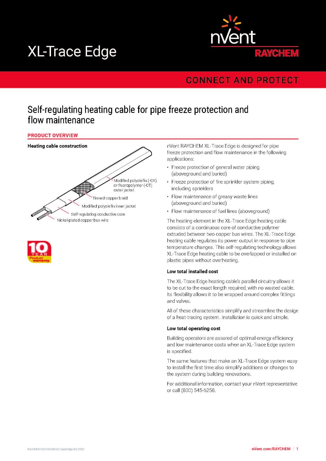 nVent Raychem 8XLE2-CT Self-Regulating Heating Cable 8W/ft 208-277V /1ft