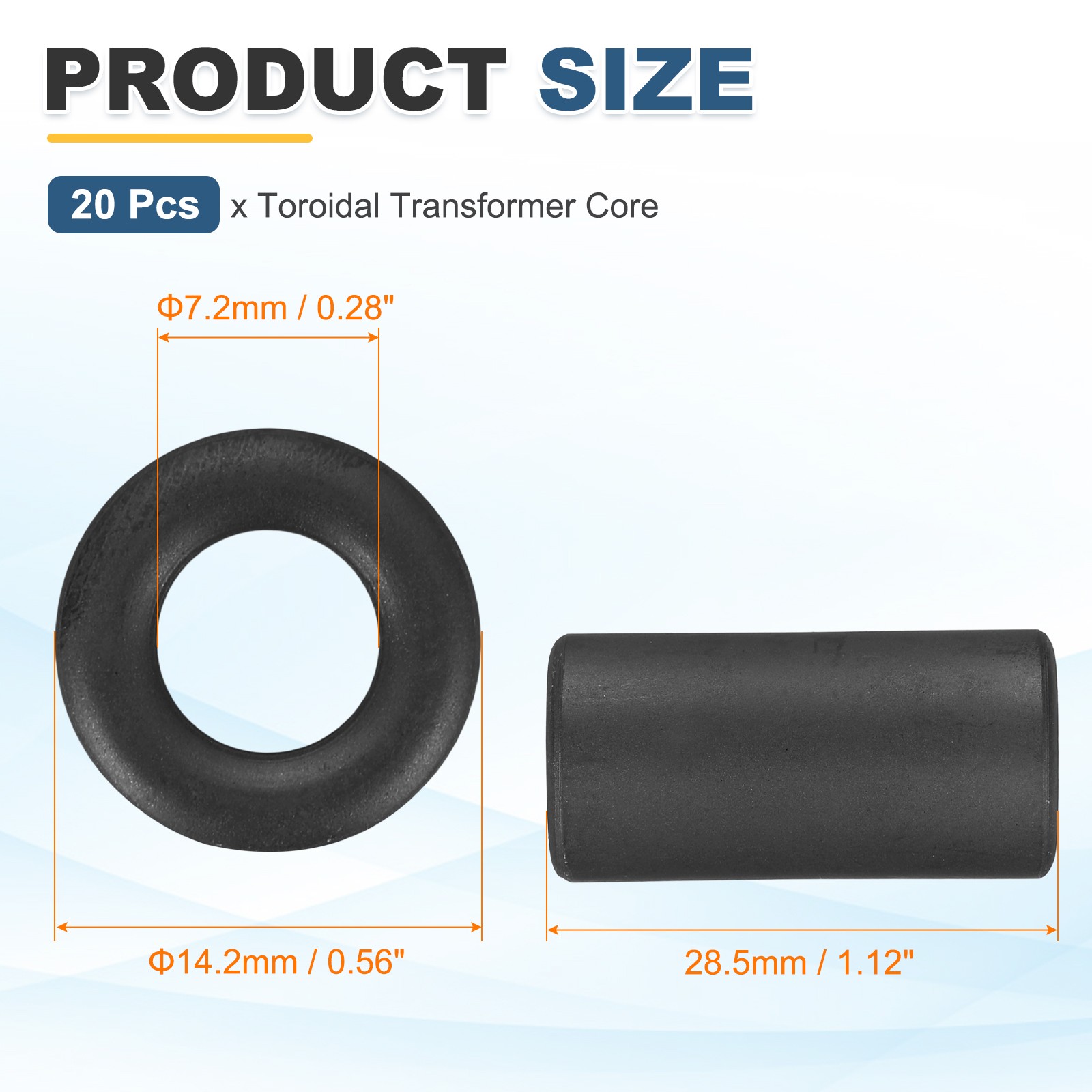 20Pcs Toroid Ferrite Core, 14.2×7.2×28.5mm Toroidal Transformer Ring Magnet