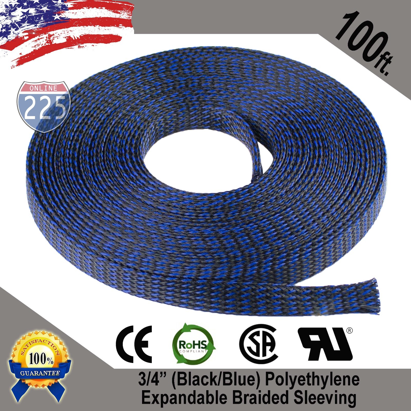 100 FT 3/4″ Black Blue Expandable Wire Sleeving Sheathing Braided Loom Tubing US