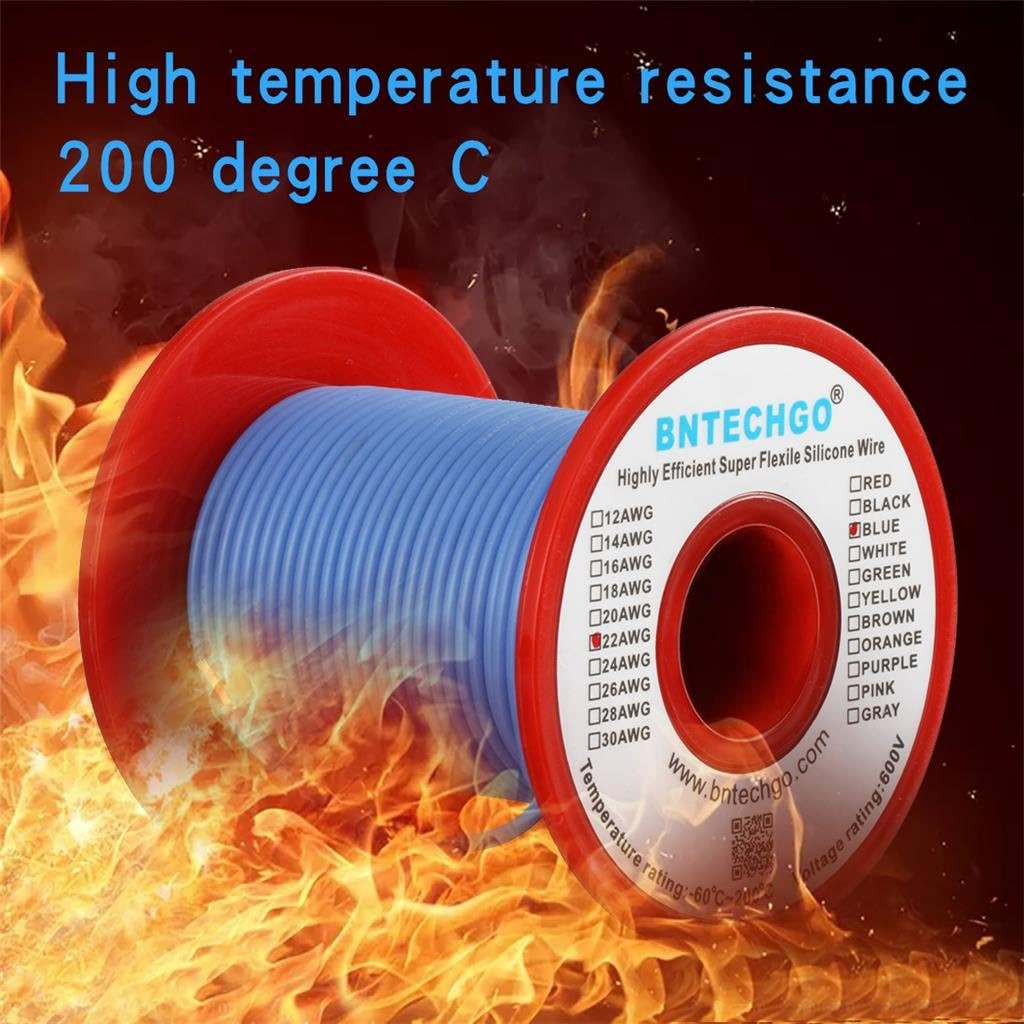 22 Gauge Silicone Wire Spool 100 Ft Blue Flexible 22 AWG Stranded Tinned Copper