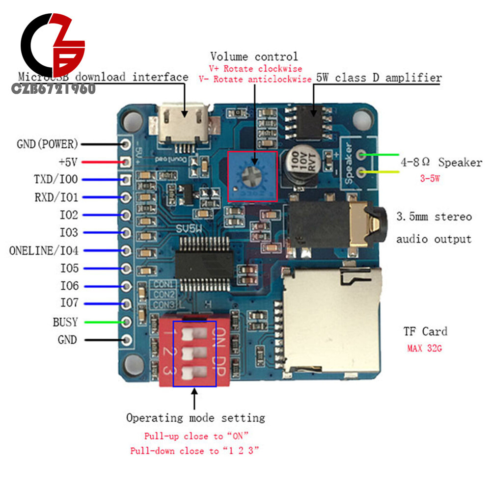 5W Voice Playback Module MP3 Player IO Trigger UART Control For Arduino DIY