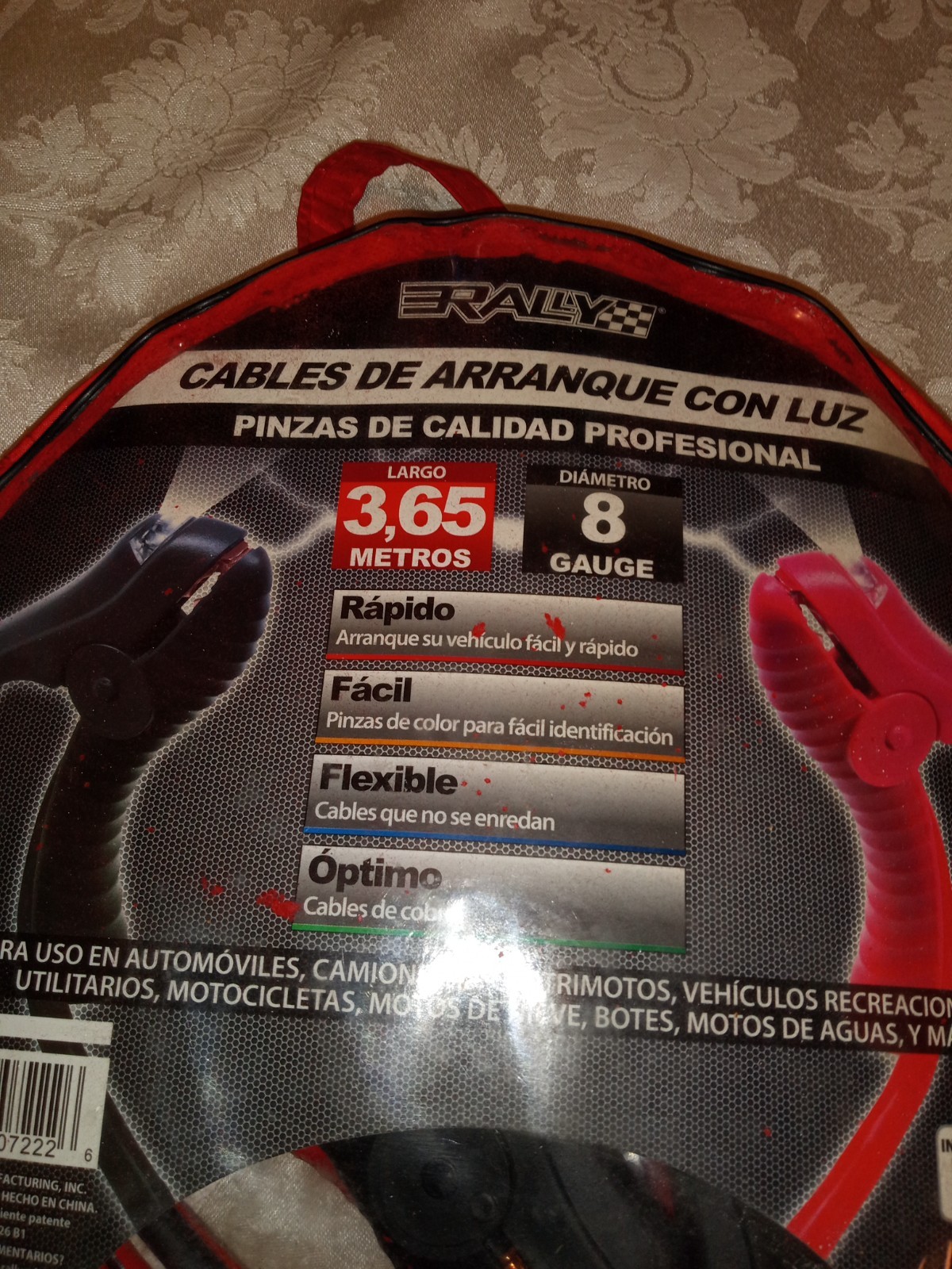 WOW LED Lighted Booster/Jumper Cables with Clamps 12 ft, 8-Gauge AWG 100AMP 7222