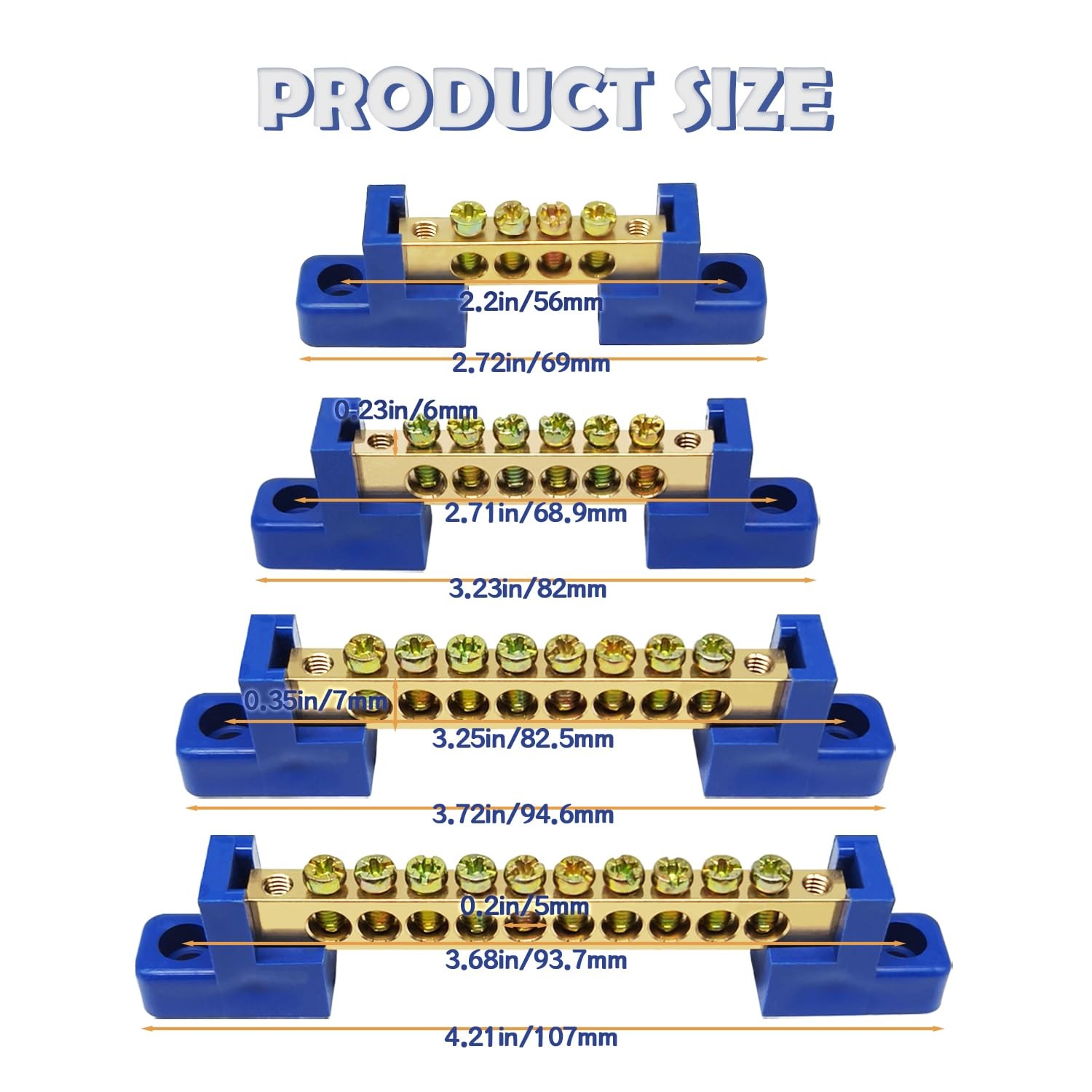 4PCS Grounding Bus Bar 10 Positions Electrical Ground 10