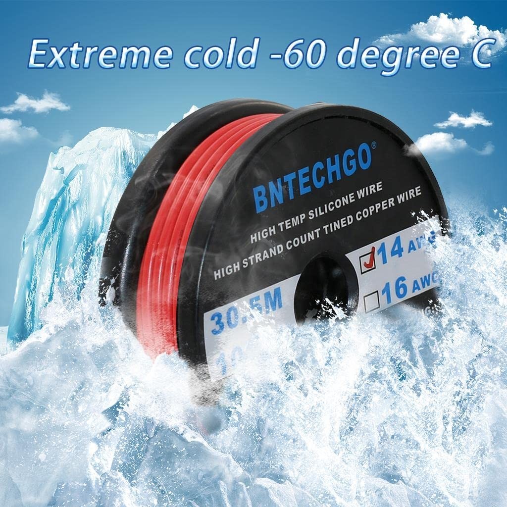 14 Gauge Silicone Wire Spool 100 ft Red Flexible 14 AWG Stranded Tinned Coppe…