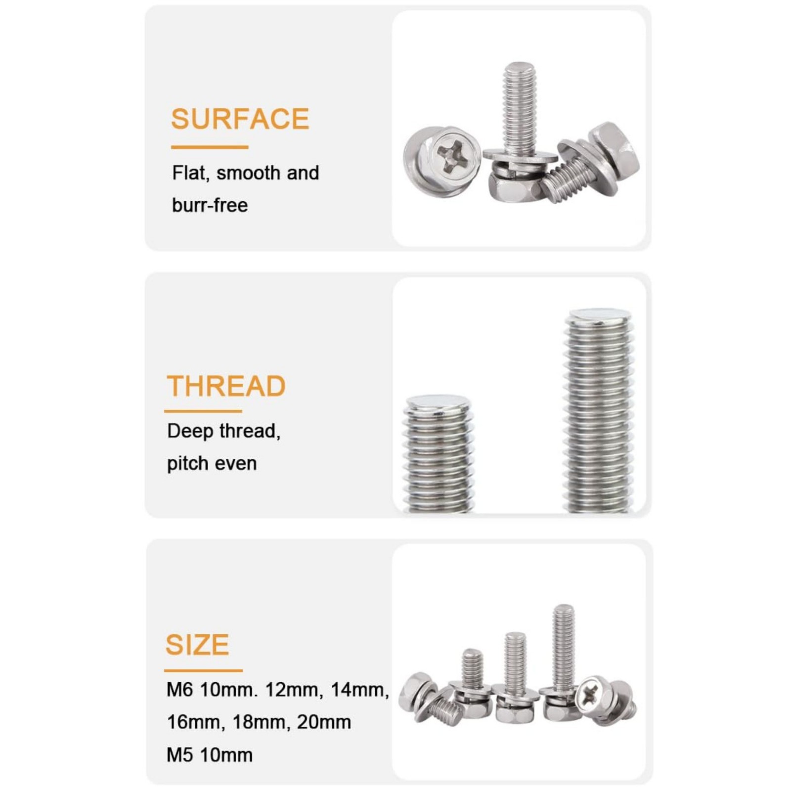 6-Pack Motorcycle Battery Terminal M6 x16mm Square Nut Kit Stainless Steel 304