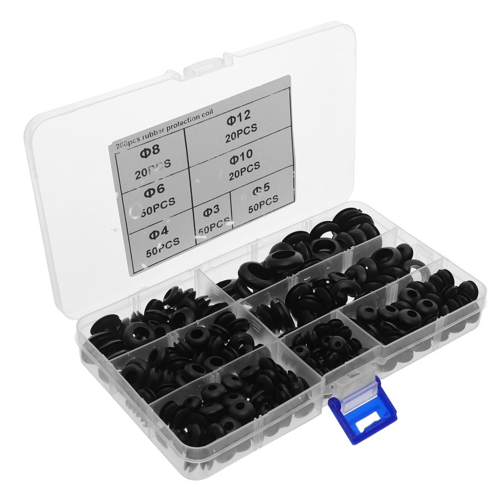 260 Pcs Black Rubber Wire Grommets Assortment Electrical Wiring Kit