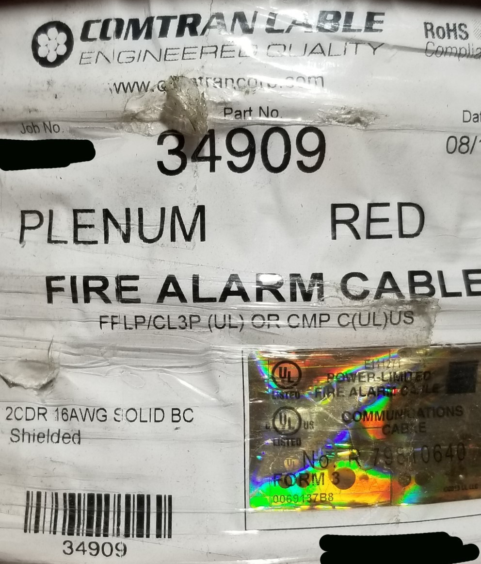 ComTran 34909 16/2C Solid Shielded FPLP Fire Alarm Cable Red /100ft