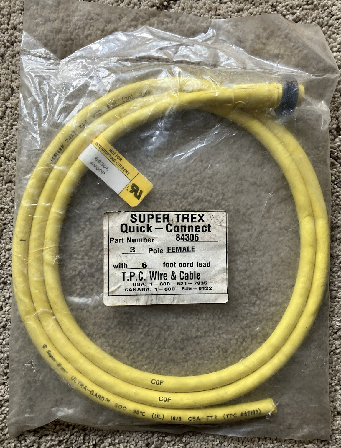 TPC 84306 Cable 3 Pole 6 Foot