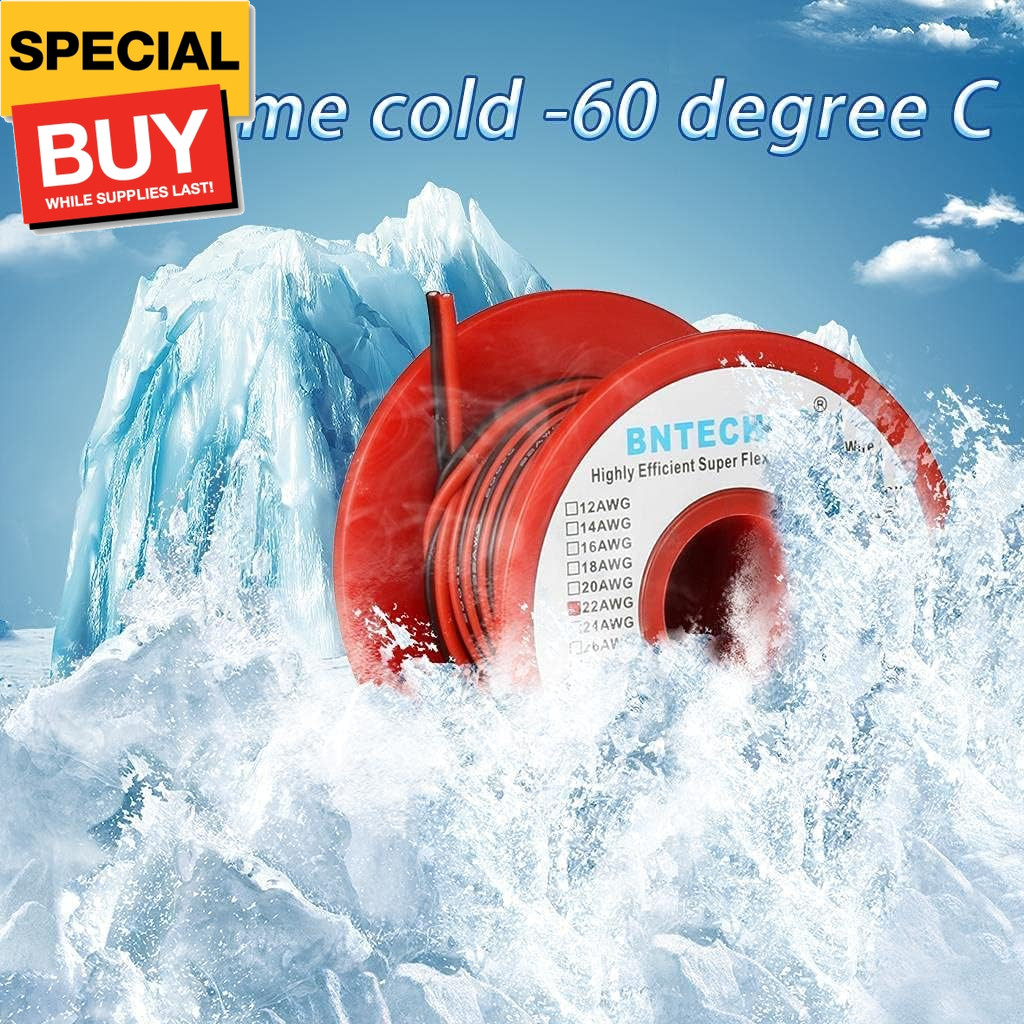 22 Gauge Flexible 2 Conductor Parallel Silicone Wire Spool Red Black High Resist