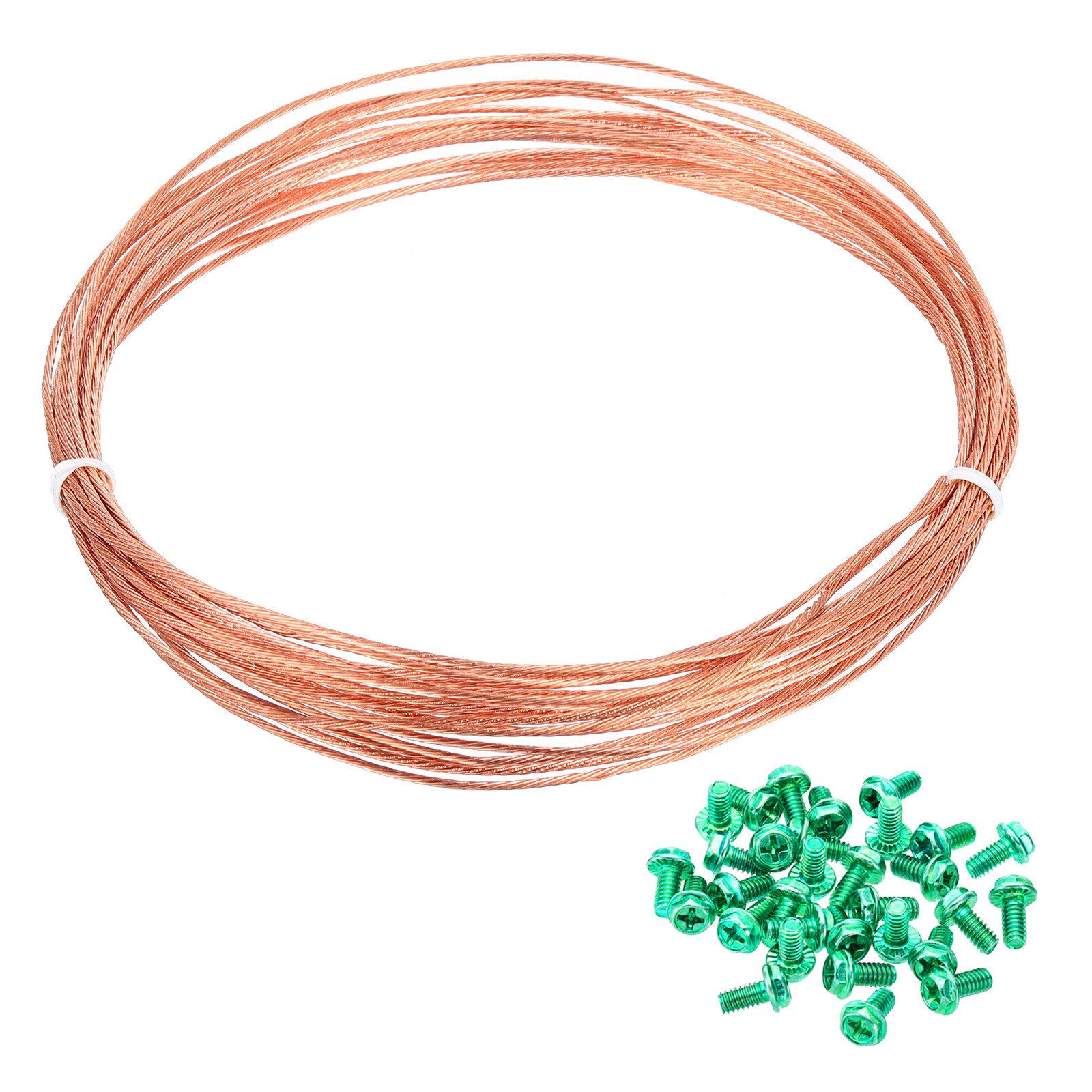 18 Gauge 25 ft Bare Copper Ground Wire with 30Pcs #8-32 x 5/16″ Green Screws