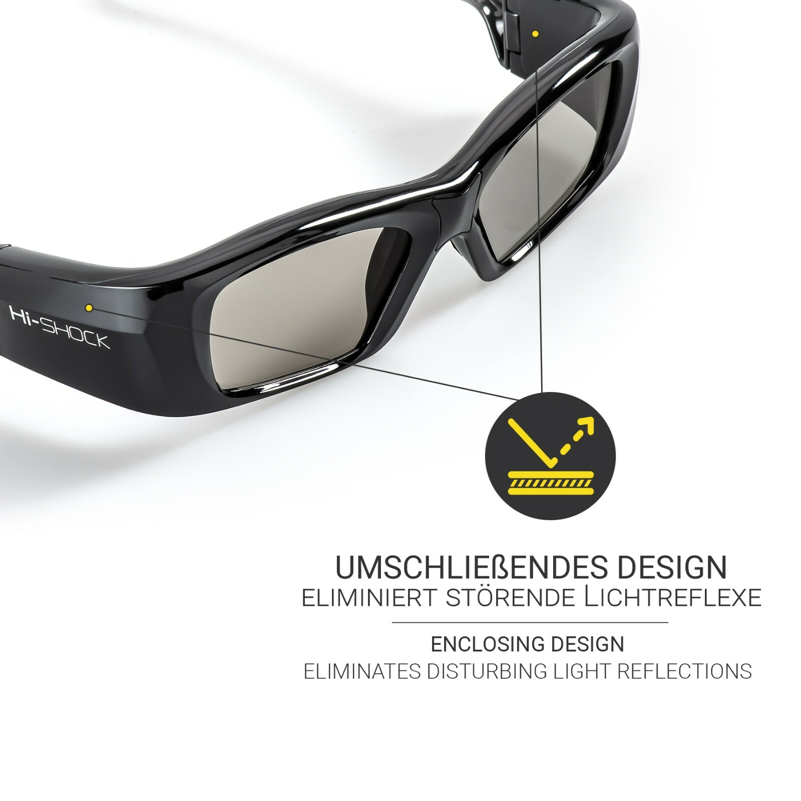 Hi-SHOCK® 3D Glasses BT Pro “Black Diamond” | for Samsung, Sony HD / 4K TV Black