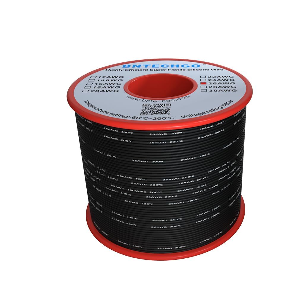 26 Gauge Silicone Wire Spool 250 Ft Black Flexible 26 AWG Stranded Tinned Copper