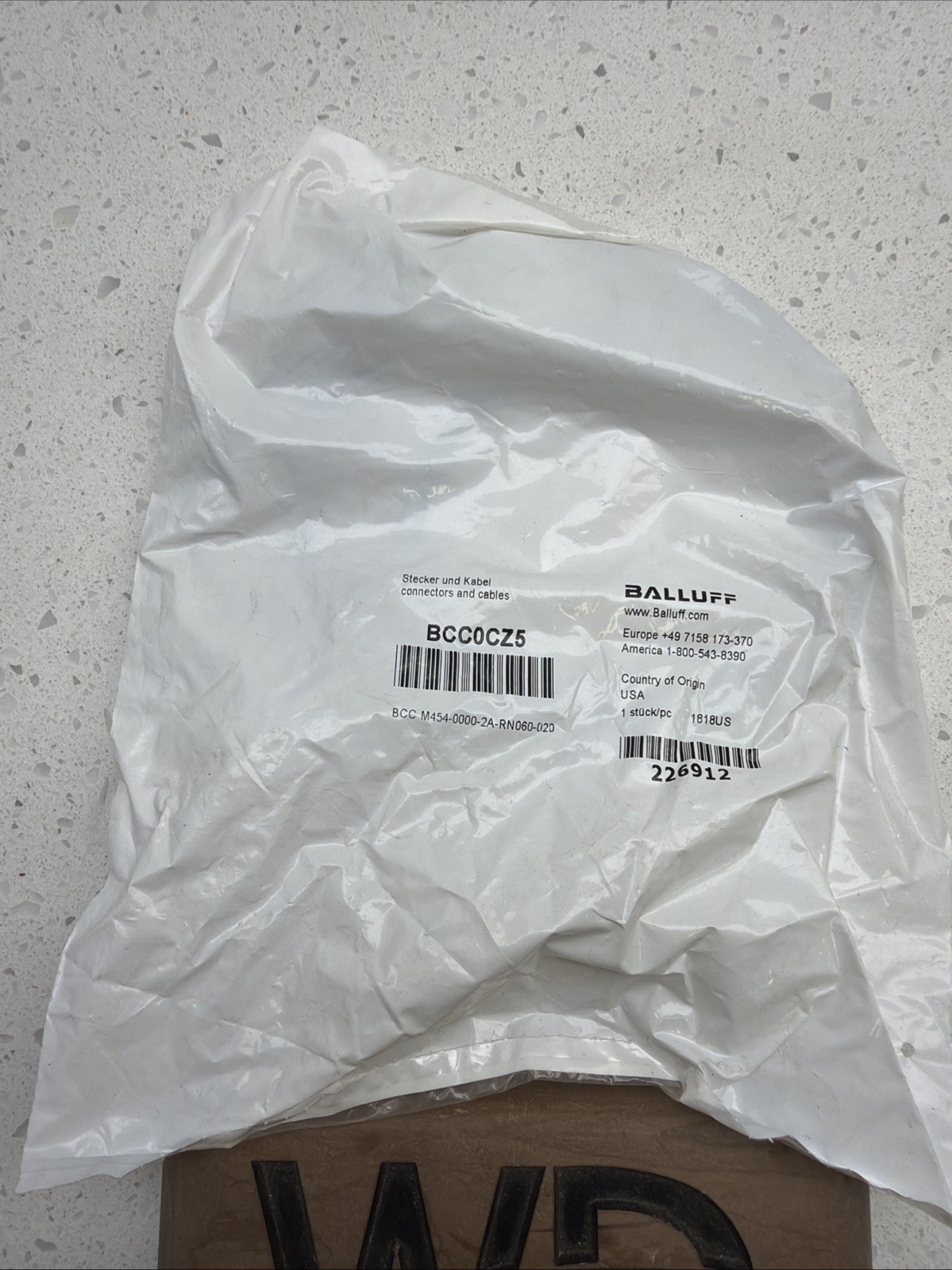 BALLUFF BCC0CZ5, MALE RECEPTACLE, BCC M454-0000-2A-RN060-020, NEW #271620