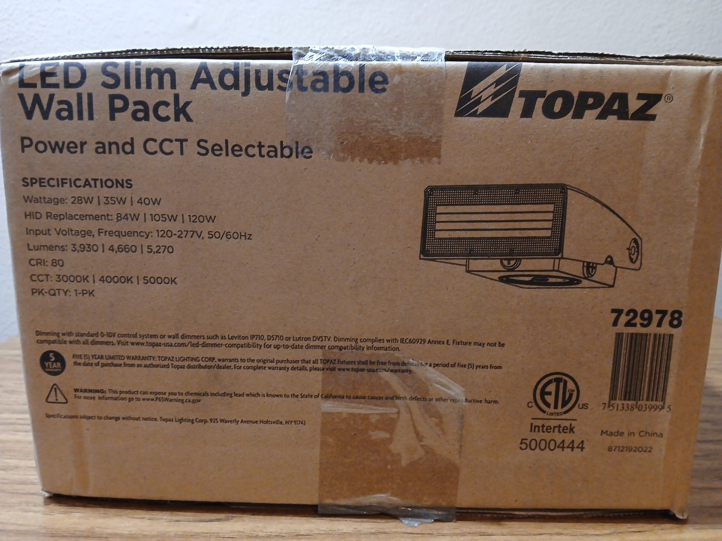 Topaz WPA-40W-PCTS-BZ-PC LED Slim Adjustable Wall Pack 40W Power & CCT Selectabl