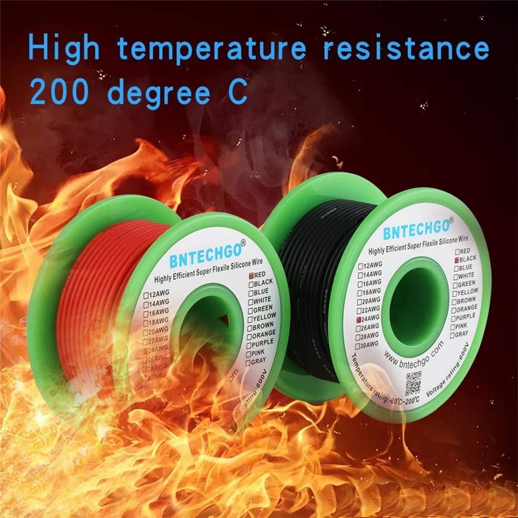 24 AWG Silicone Wire Spool 100FT Red Black Ultra Flexible Tinned Copper