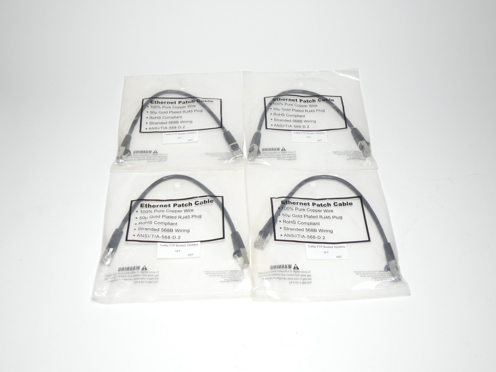 *Lot of 4* Cat.5E Ethernet Patch Cable FTP Booted 350MHz 1Ft – NEW Surplus!