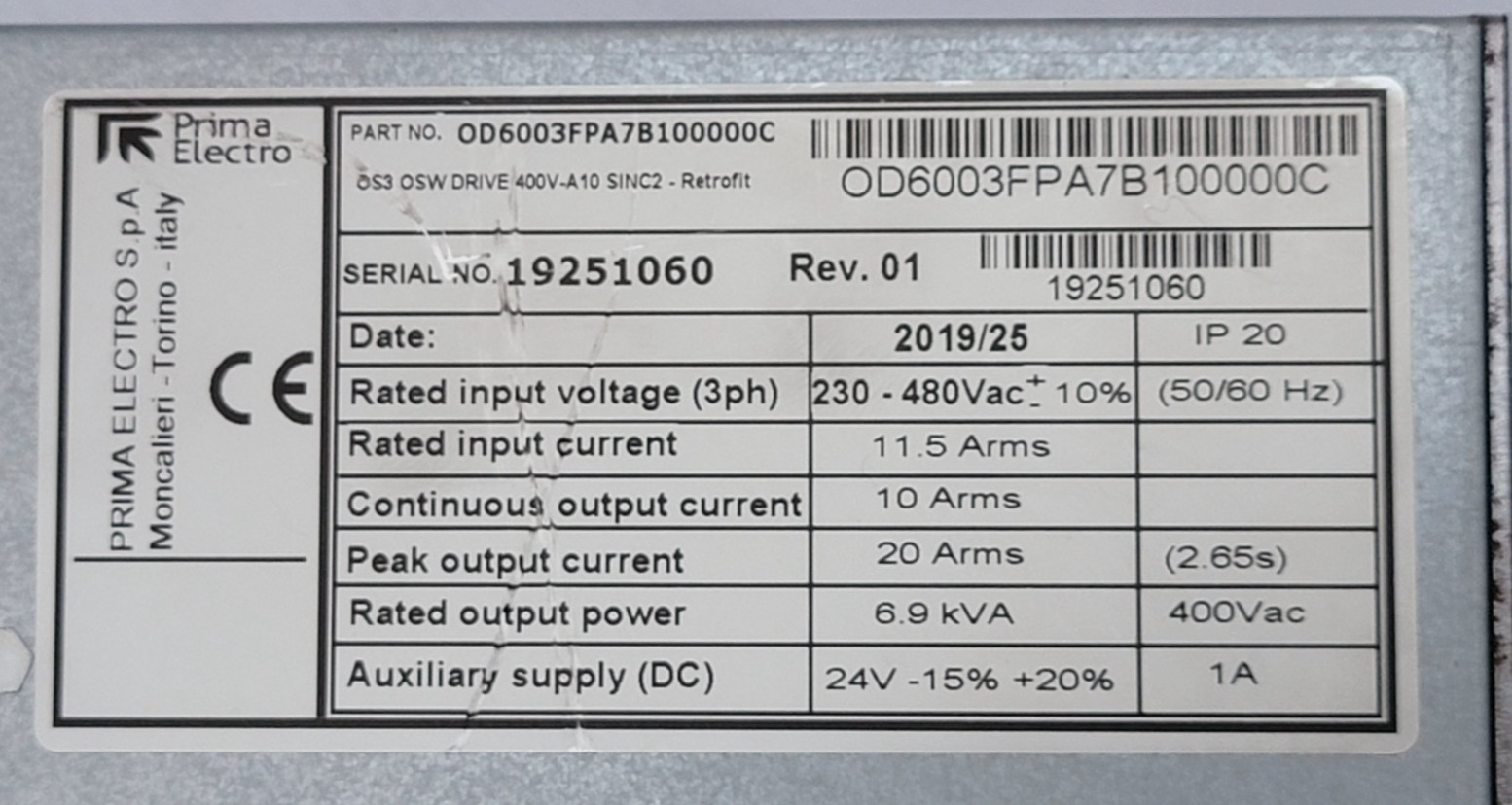 Osai /Prima Electro OS3 OSW DRIVE 400V-10A SINC2 – Retrofit