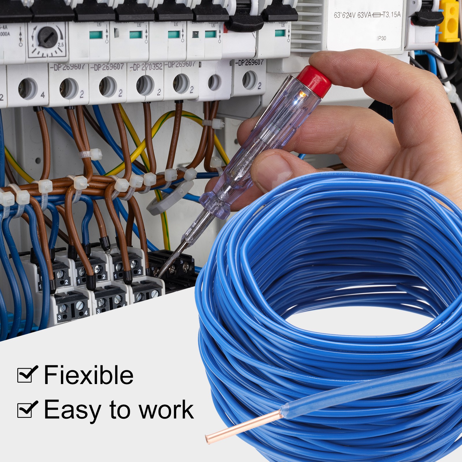 75 Feet Electrical Wire Insulated Solid Copper 14 AWG THHN Wire UL listed,Blue